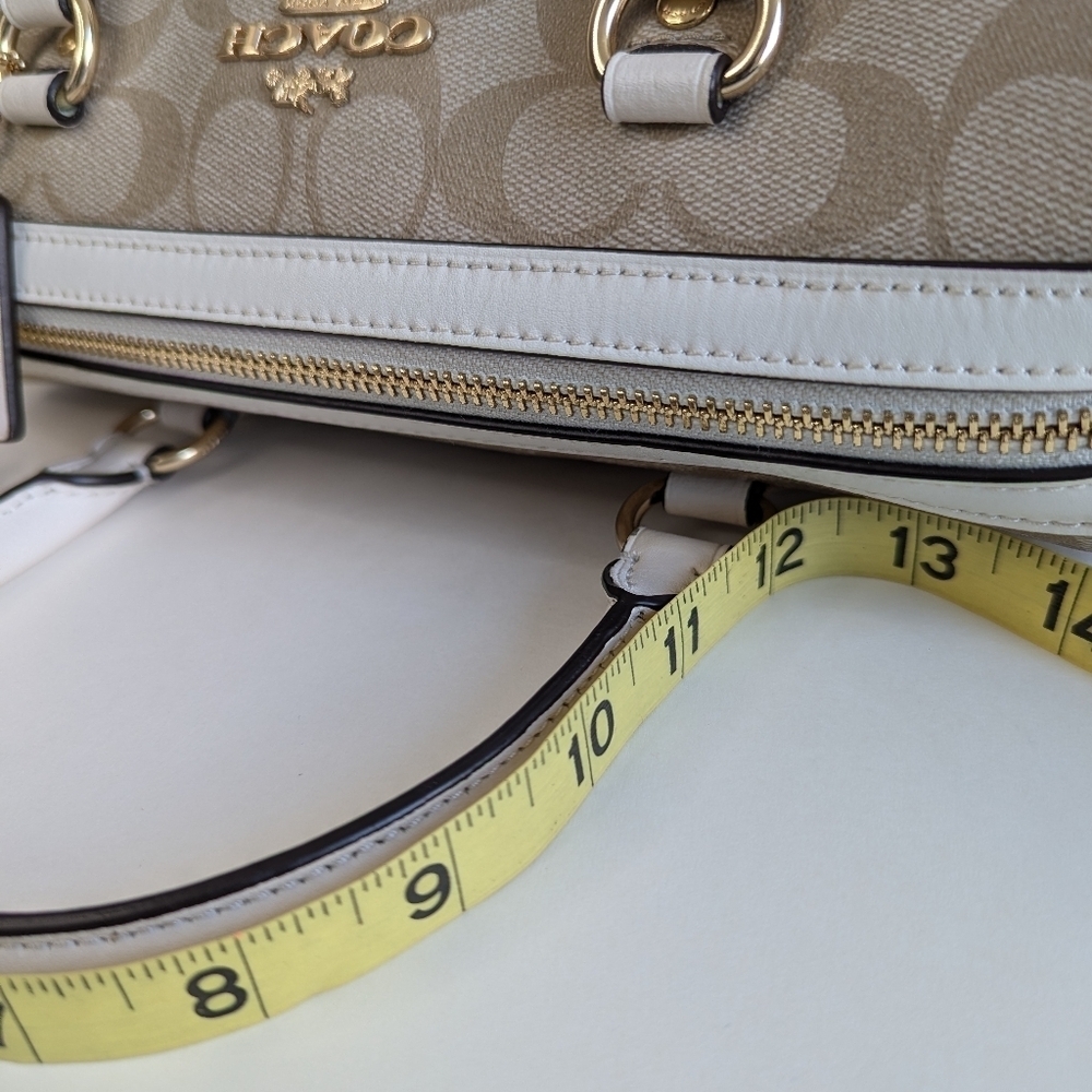 Coach Rowan Satchel Bag Signature Logo Taupe Canvas Leather Trim Crossbody Purse - Picture 16 of 16